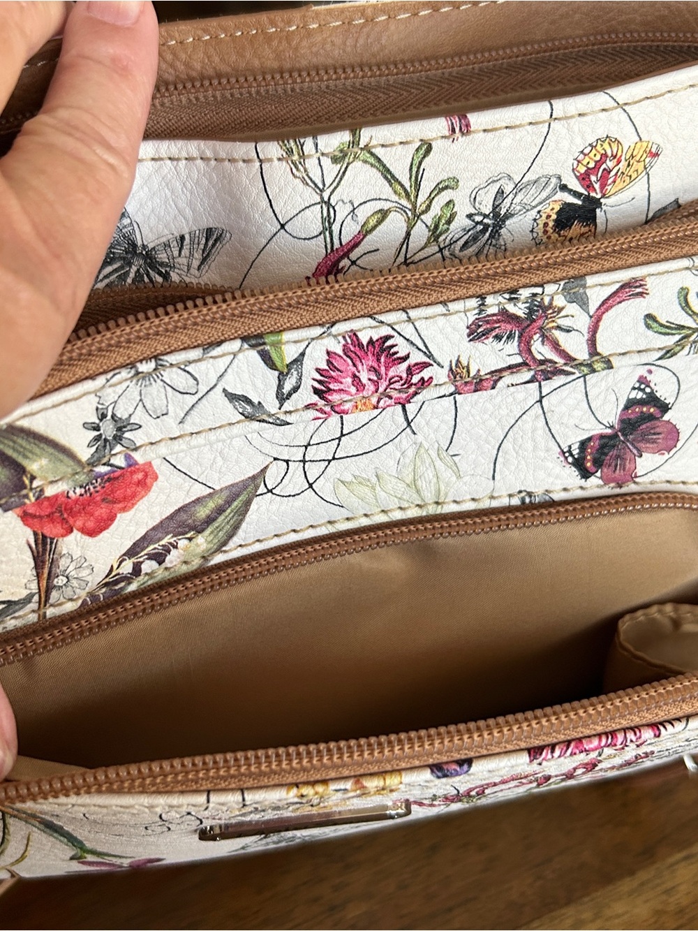 MultiSac Floral Print Shoulder Bag with Tan Trim - Picture 4 of 7
